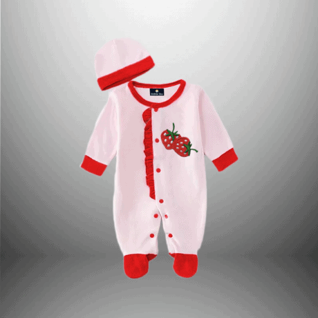 Toddler Baby Pink and Red Romper with Strawberry Print-RKFCTT060